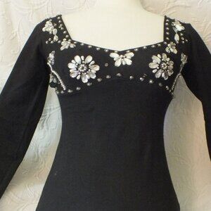 80's Vintage Blouse/Top Black in SZ S with Crystal, Pearl and Sequin by Hunza